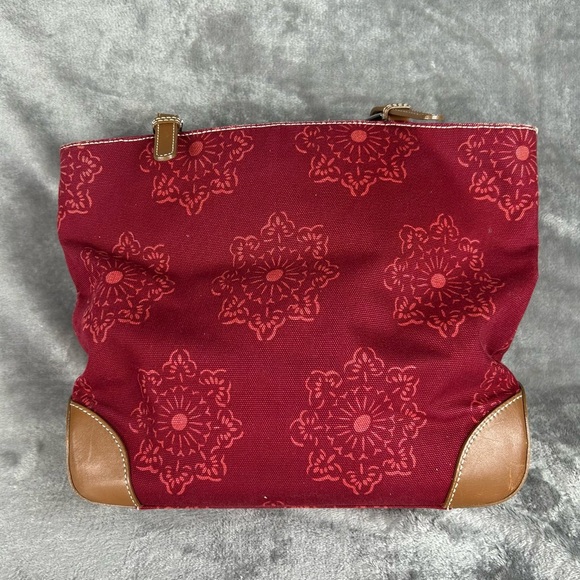 Banana Republic Tote Bag Maroon Canvas Leather Straps & Corners Retro Mandala - Picture 2 of 16